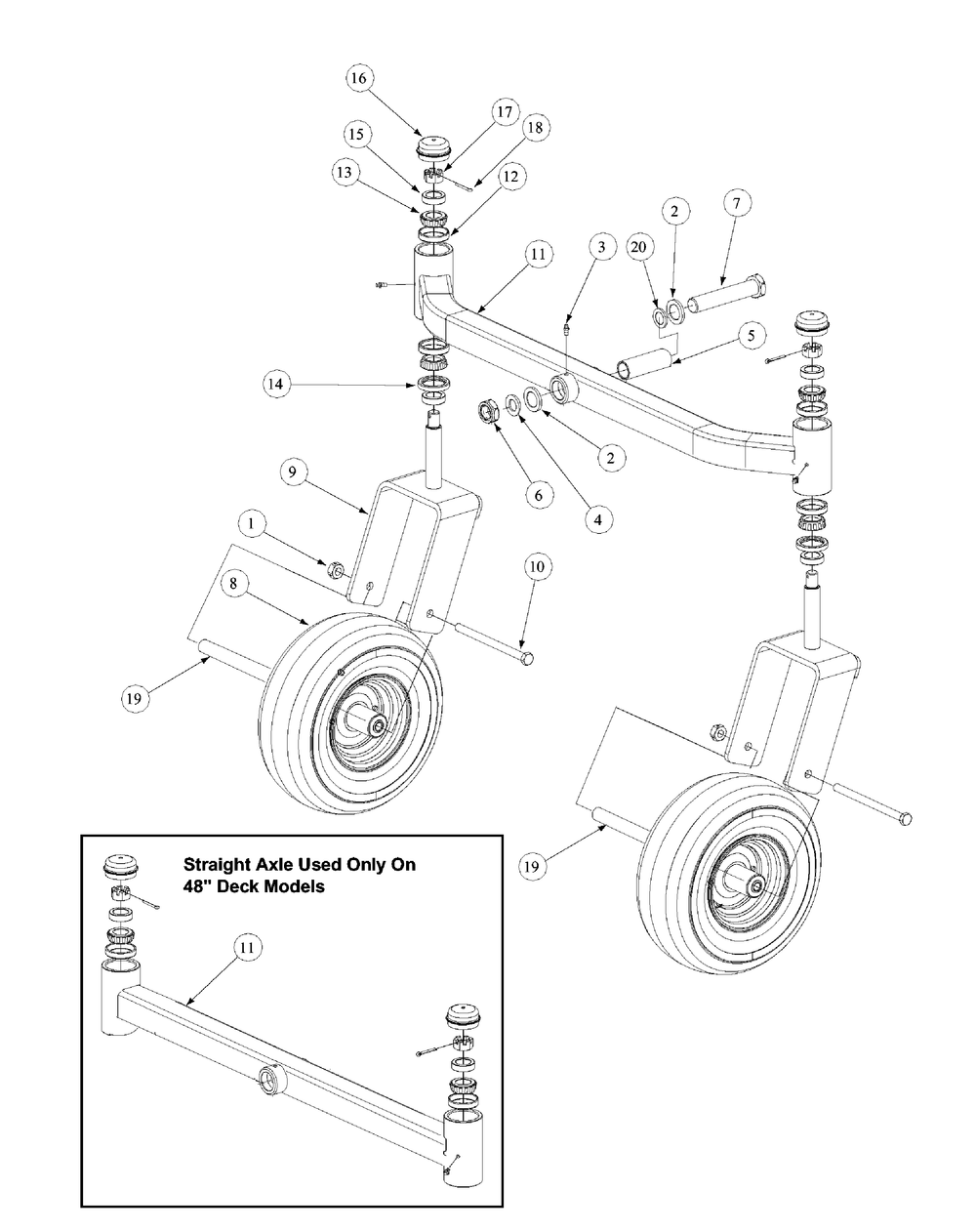 Front Caster Assembly Diagram and Parts List for M60-KW 53AB5DBX150-23-HP Cub Cadet Lawn Tractor